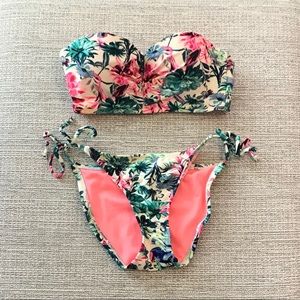Xhilaration tropical swim bandeau ruched Top